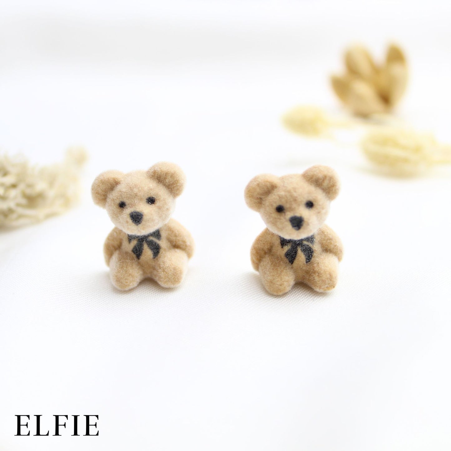 Beige Teddy Bowtie Stud Earring