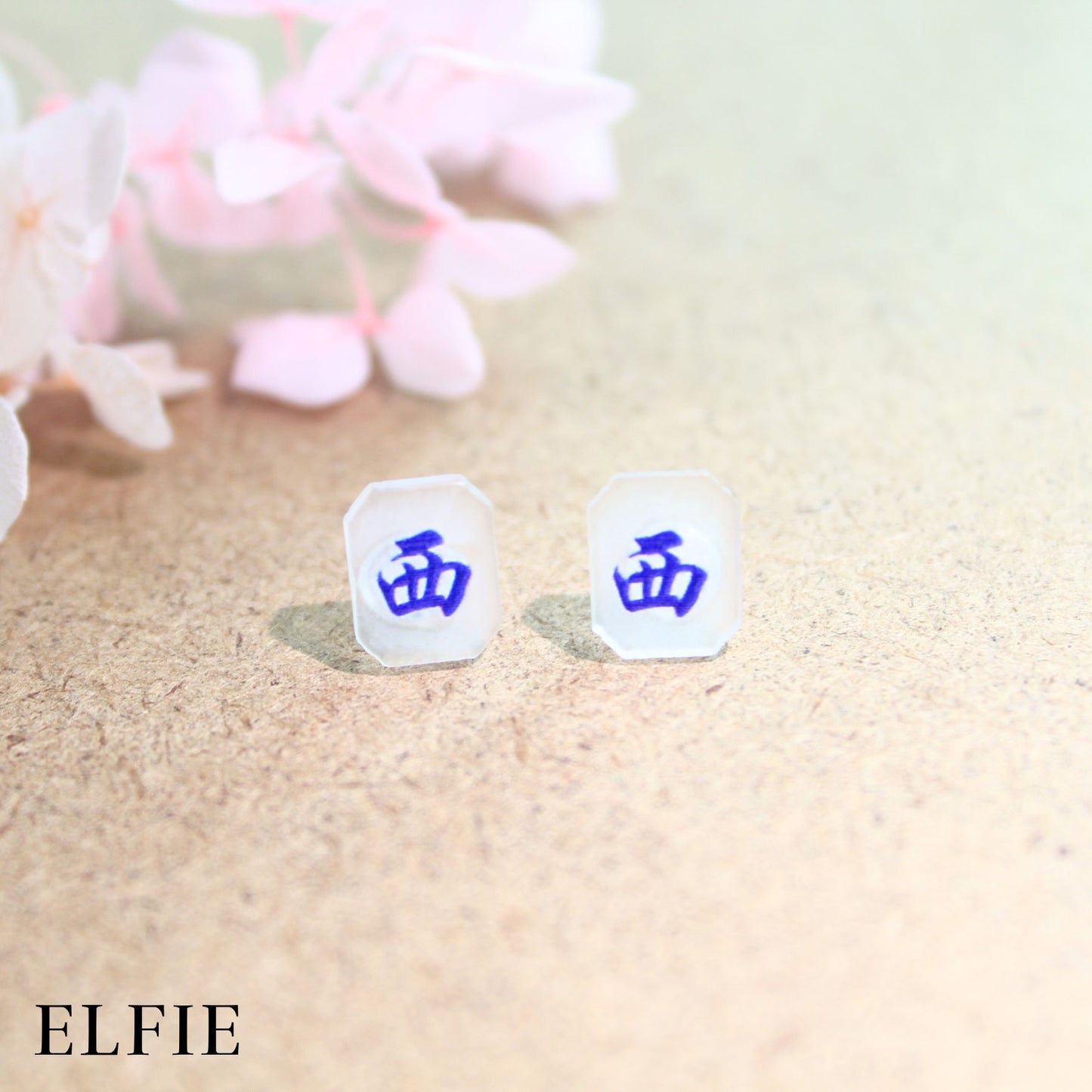 Blue Mahjong Dice Clear Stud Earring