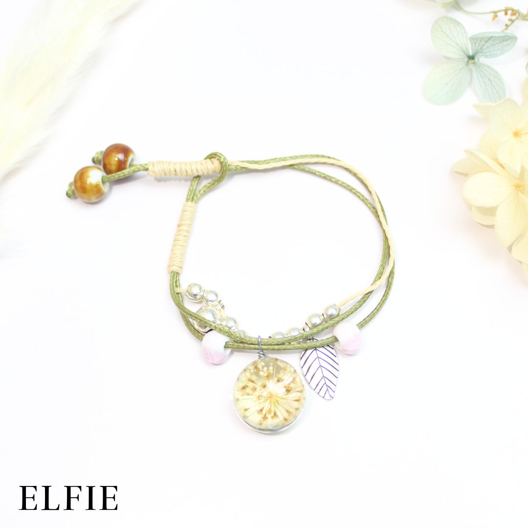 Olive Green Dried Floral Ceramic Bracelet