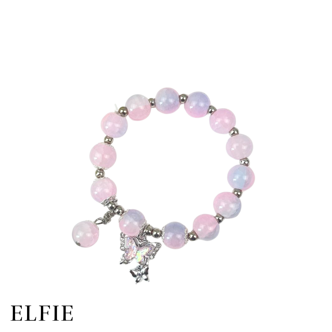 Pink Marble Butterfly Glass Bracelet