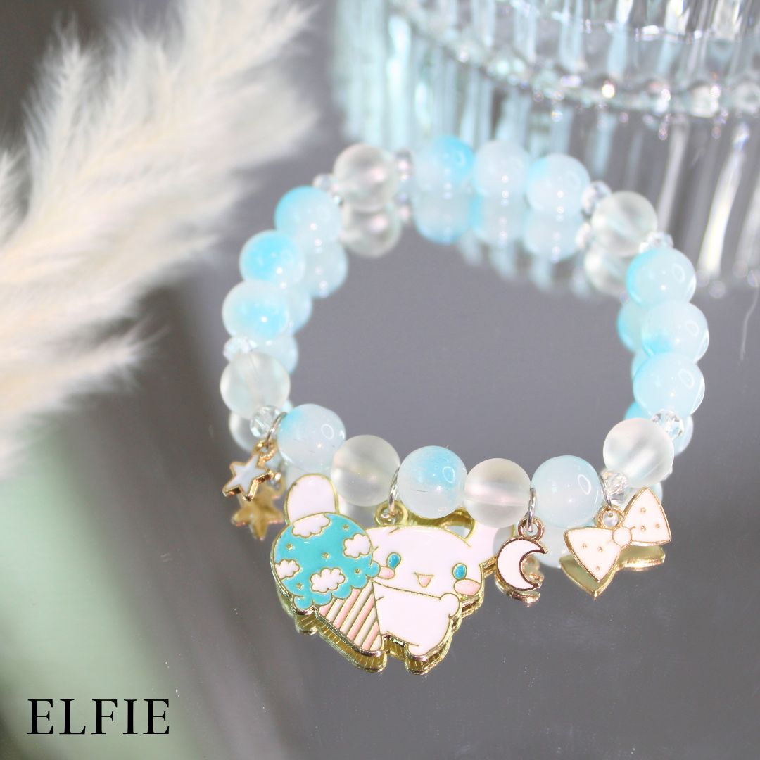 Crystal Blue Pearl Ice Cream Rabbit Glass Bracelet