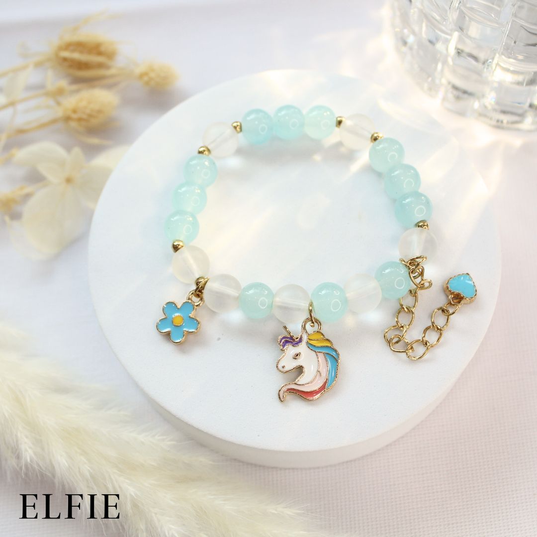 Crystal Blue Unicorn Head Glass Bracelet