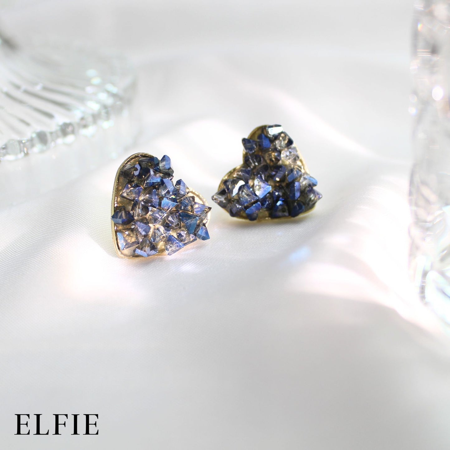 Crystal Dark Blue Diamond Heart Stud Earring