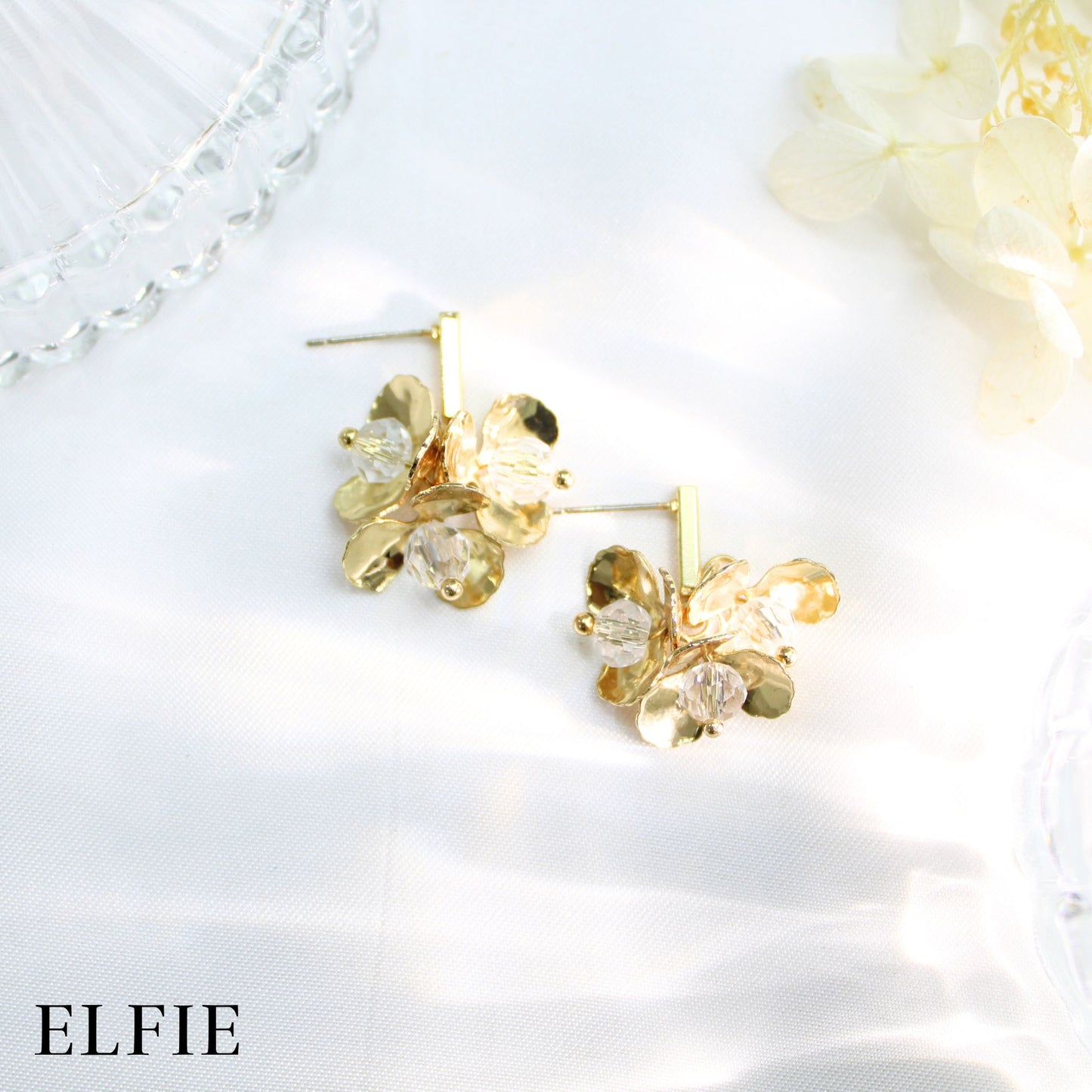 Crystal Gold Flower Stud Earring