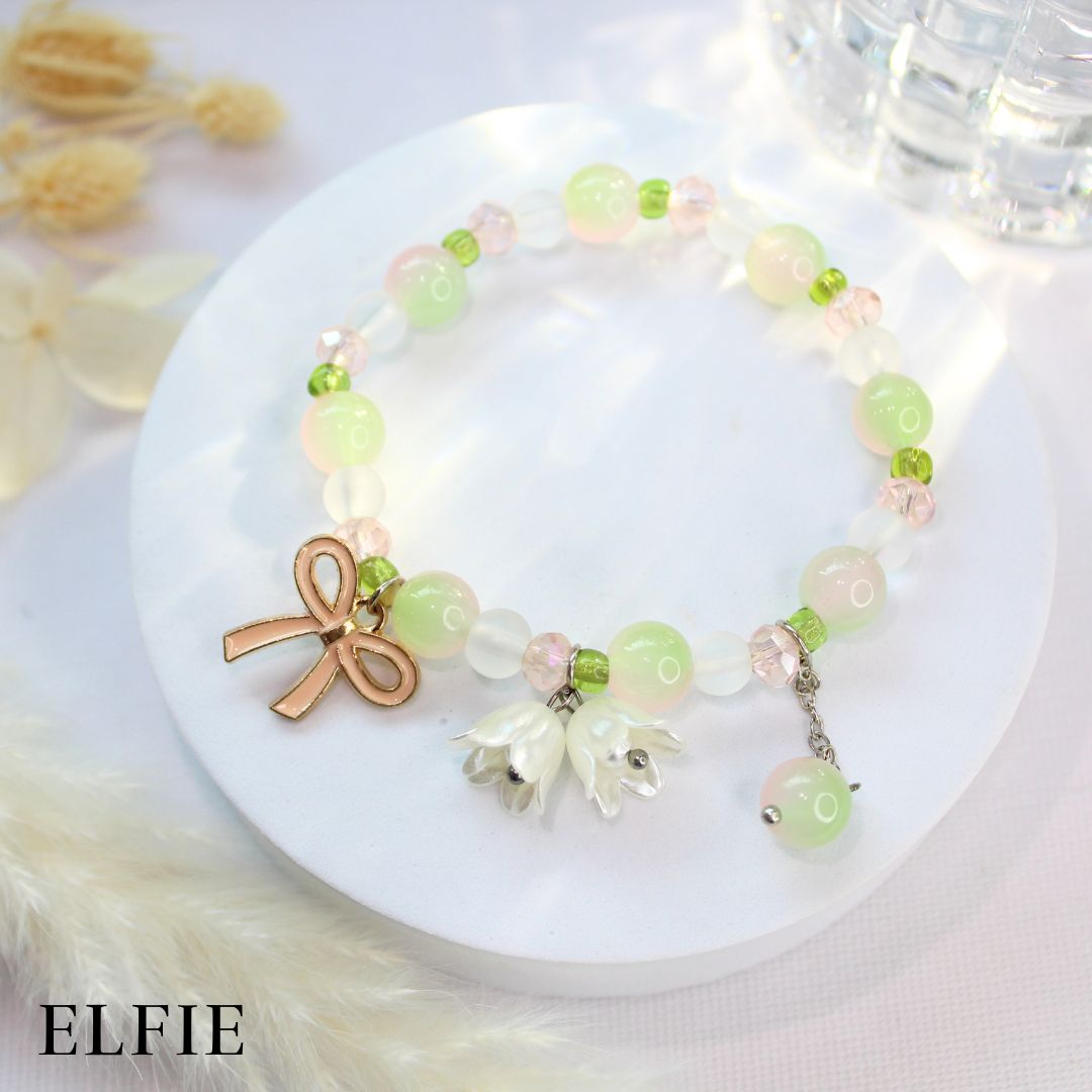 Crystal Green Bell Flower Glass Bracelet