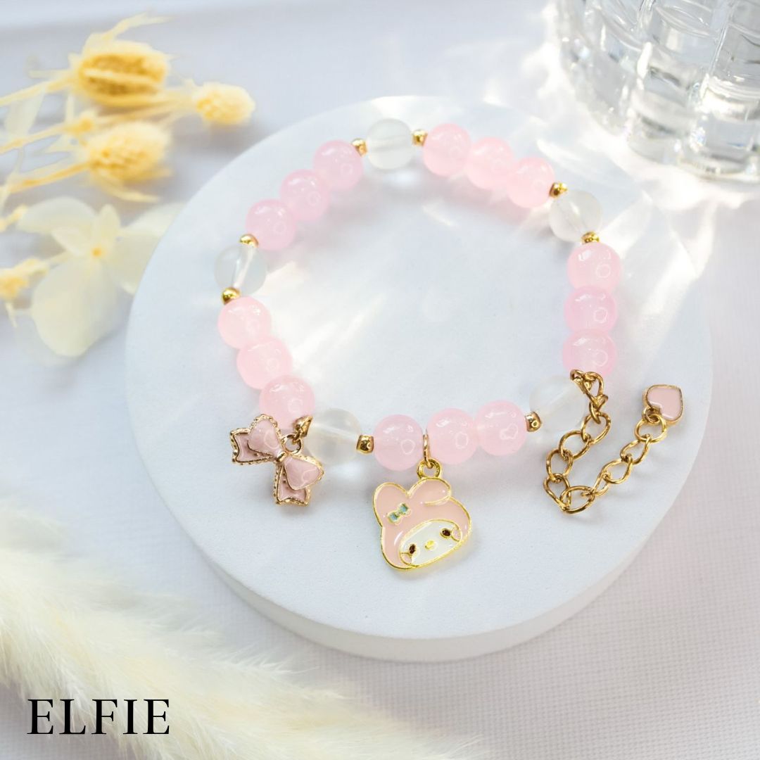 Crystal Pink Bunny Extended Heart Glass Bracelet
