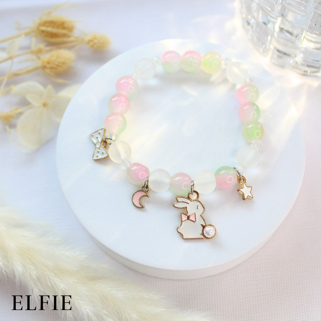 Crystal Pink Bunny Ribbon Glass Bracelet