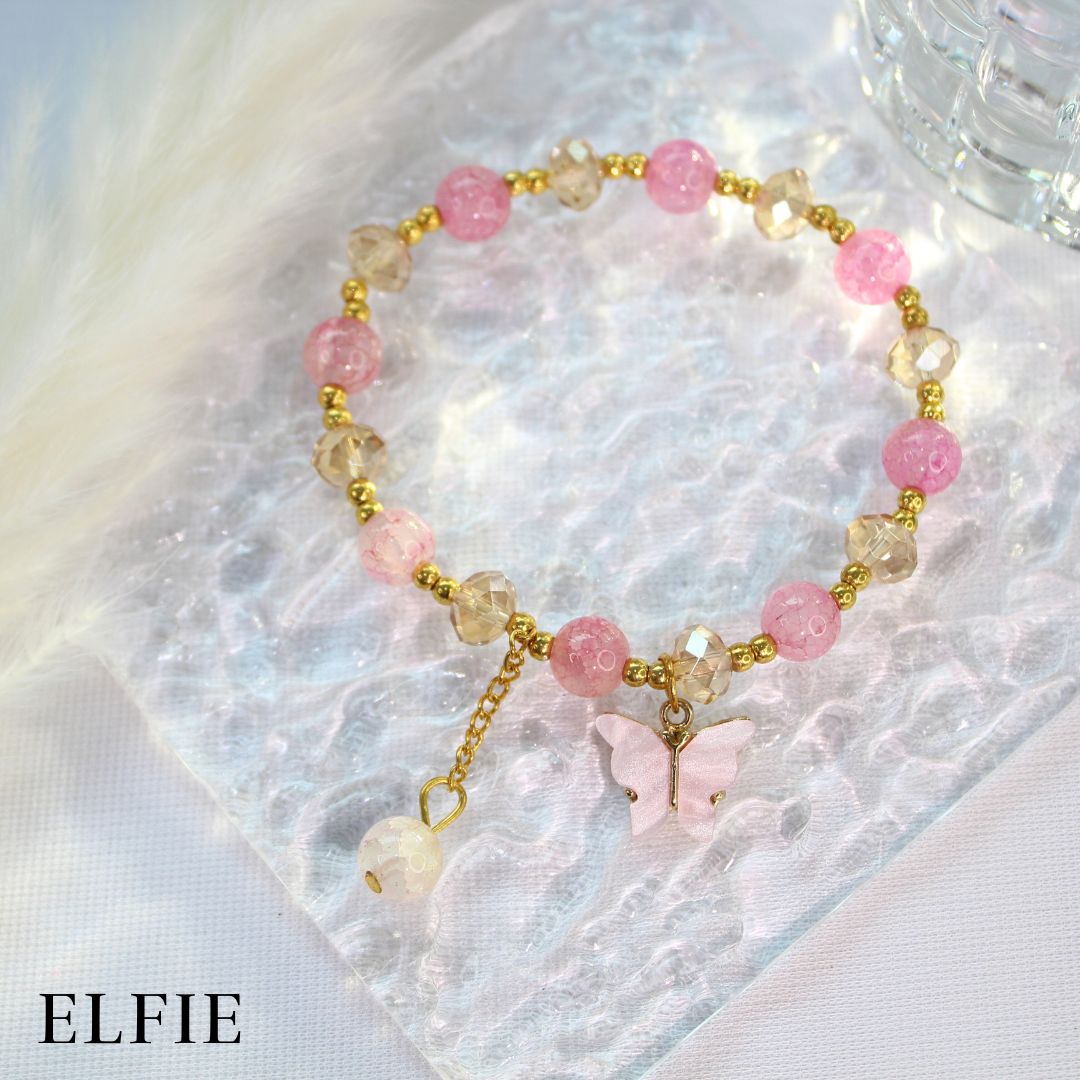 Crystal Pink Butterfly Glass Bracelet