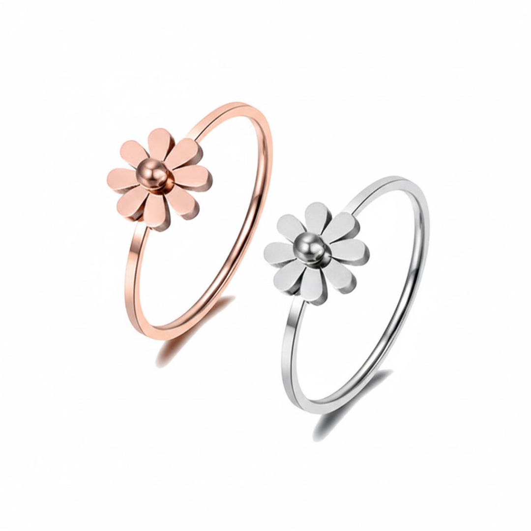 Daisy Petal Silver Titanium Ring