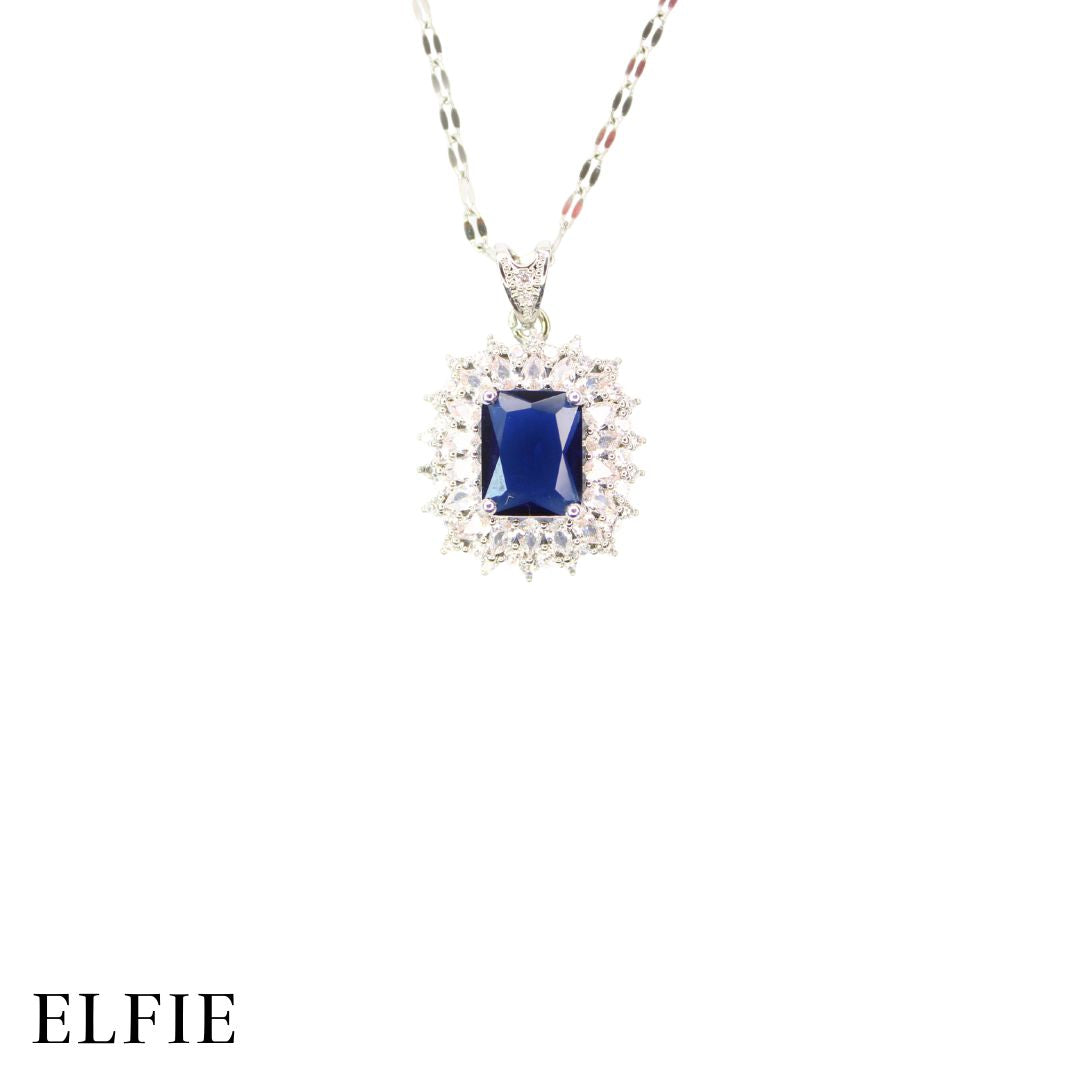 Royal Azure Blue Diamond Silver Titanium Necklace