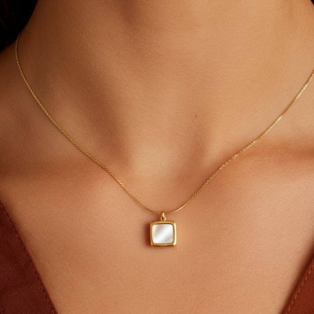 Elvara Square Gold Titanium Necklace