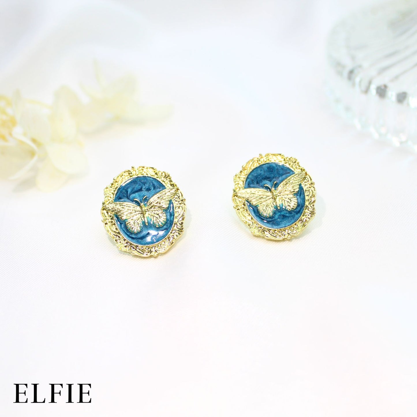 Golden Blue Butterfly Stud Earring