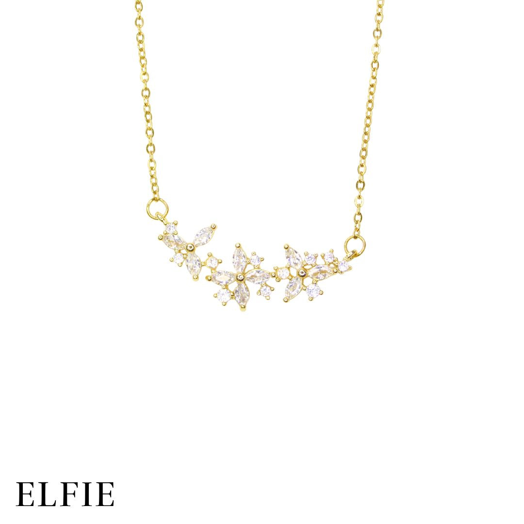 Golden Crystal Flowers Titanium Necklace