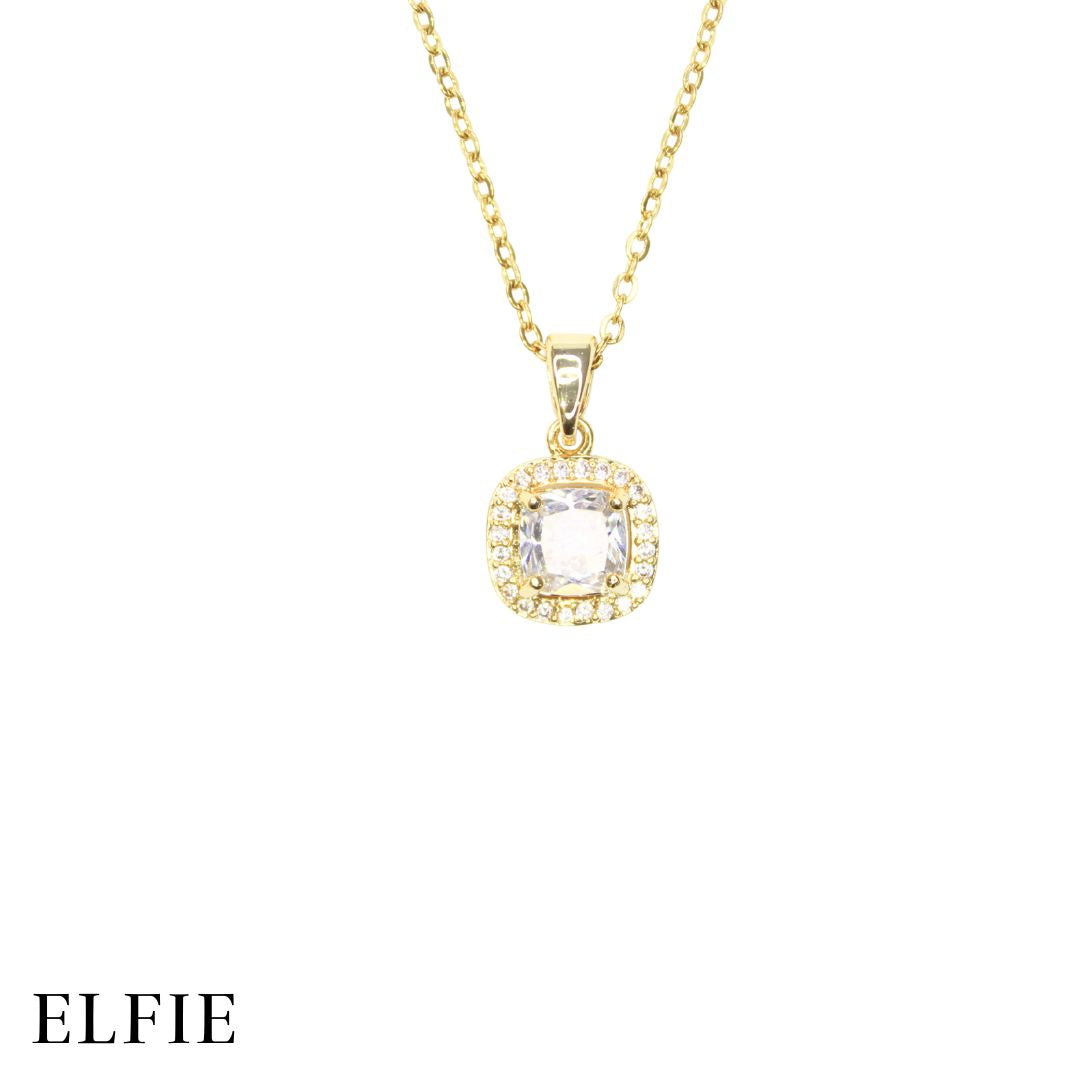 Golden Diamond Square Pendant Titanium Necklace