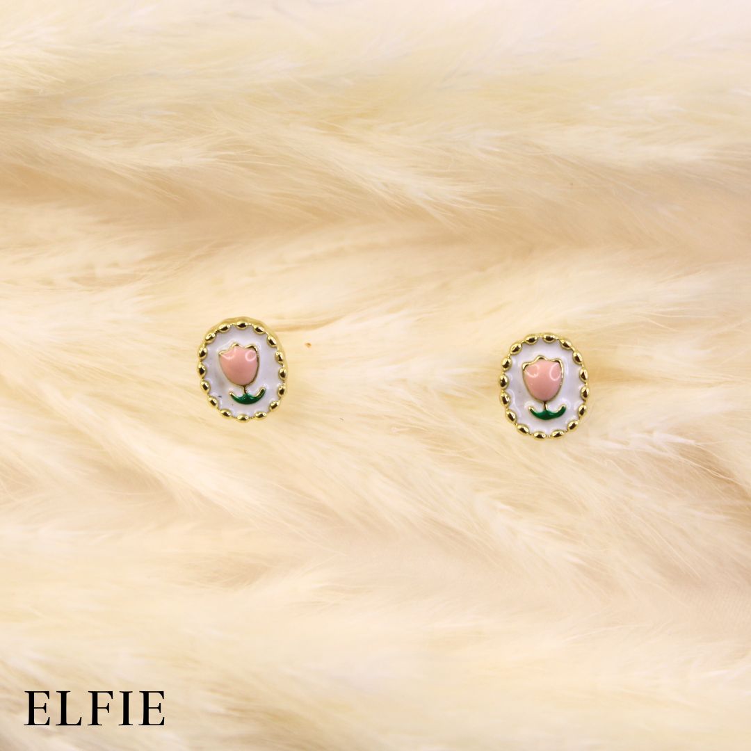 Golden Pink Tulip Stud Earring