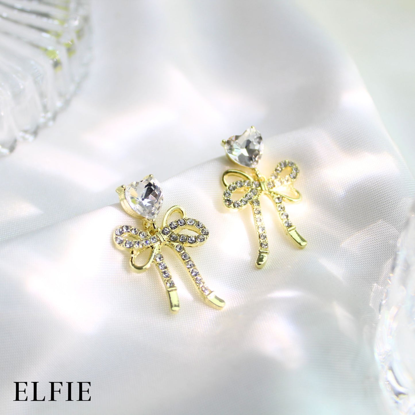 Gold Ribbon Diamond Love Stud Earring