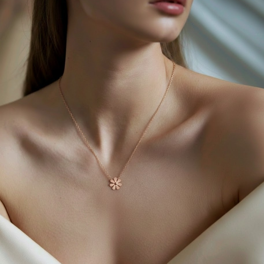 Grand Big Daisy Rose Gold Titanium Necklace
