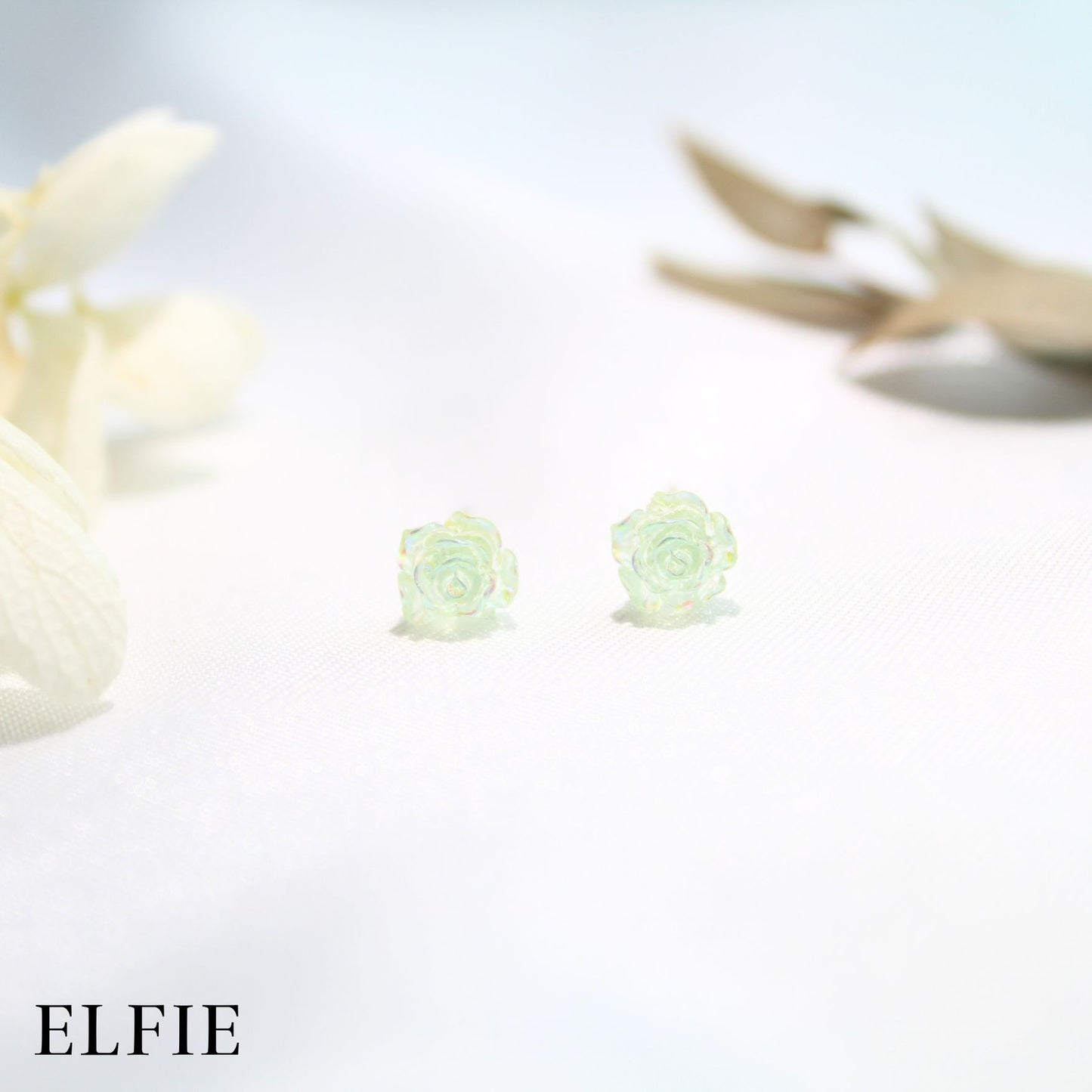 Green Rose Flower Stud Earring