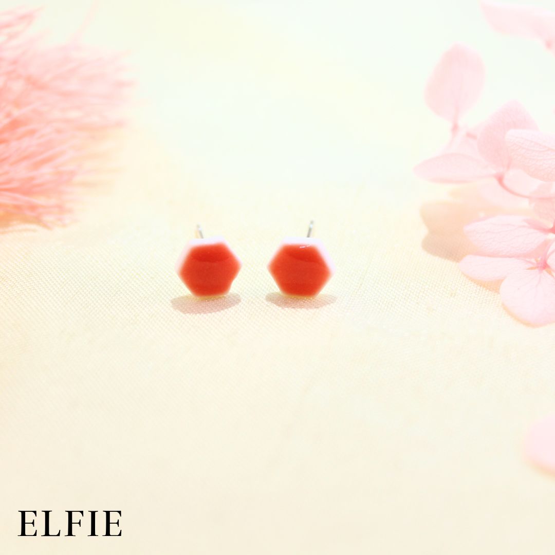 Hexagon Passion Red Stud Earring