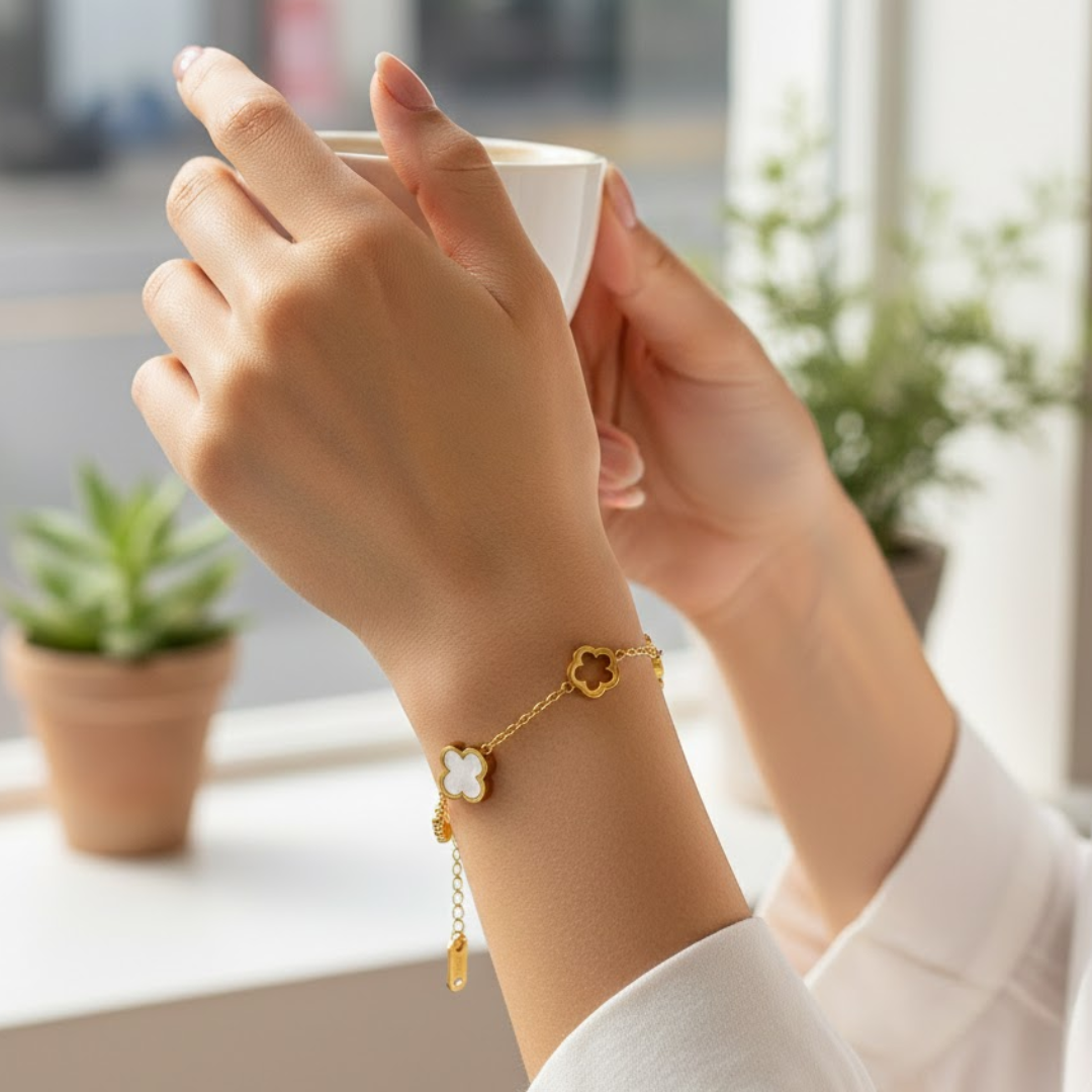 Ivory Clover Gold Titanium Bracelet