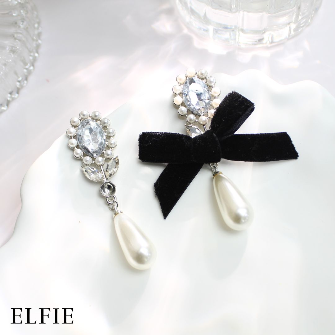Ribbon Pearl Pendant Stud Earring