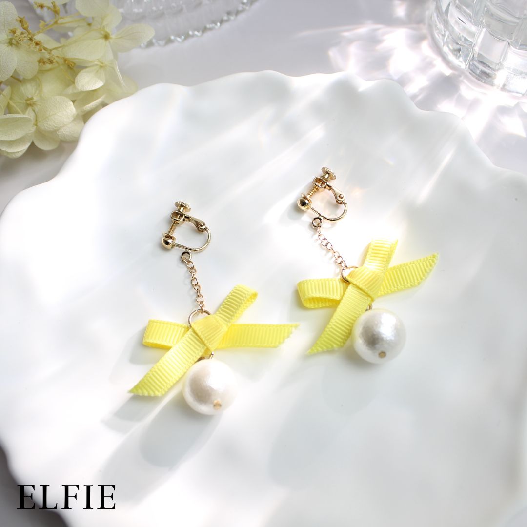 Yellow Bow Pearl Earring