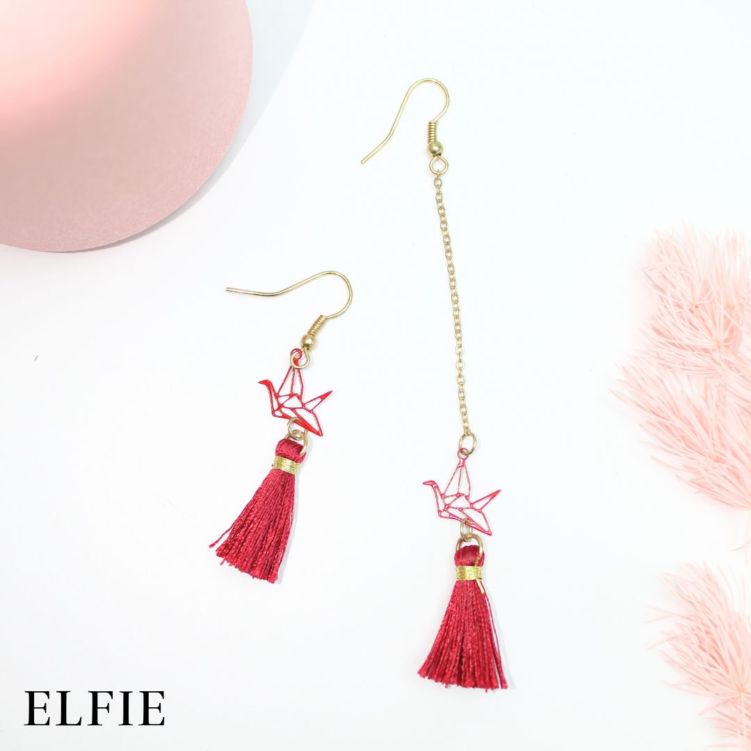 Red Origami Tassel Earring