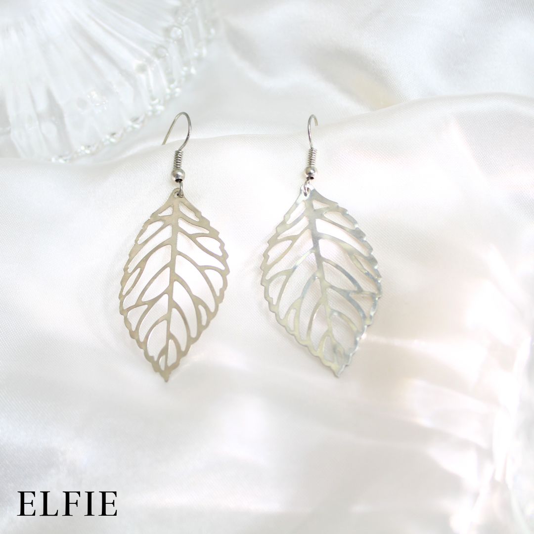 Silver Hollow Leaf Earring