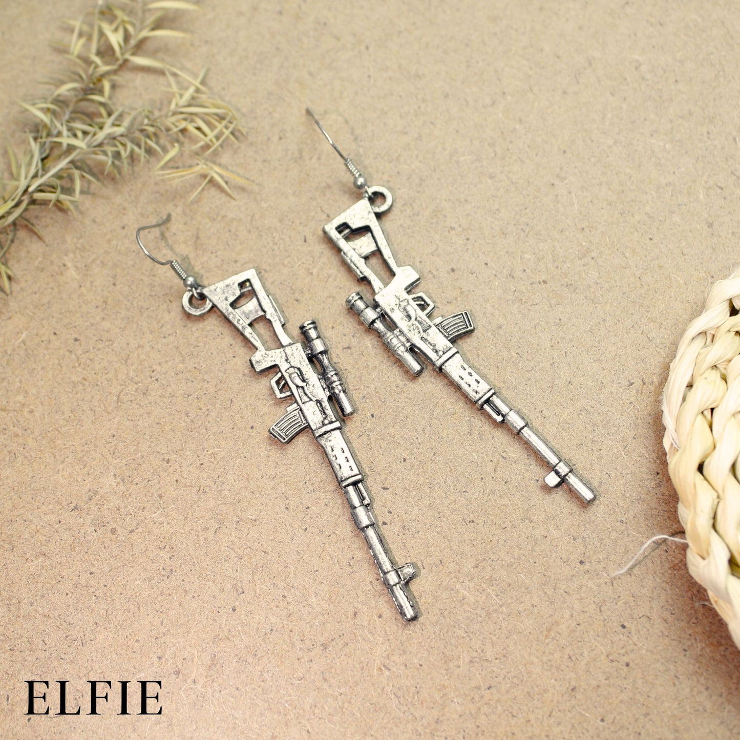 Gun Riffle Metal Earring