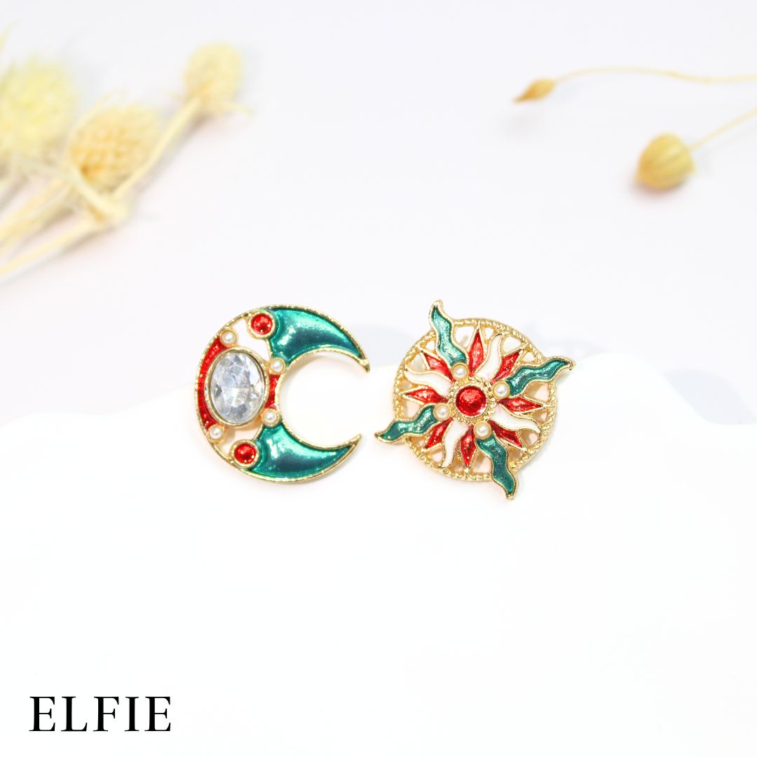Emerald Sun & Moon Stud Earring
