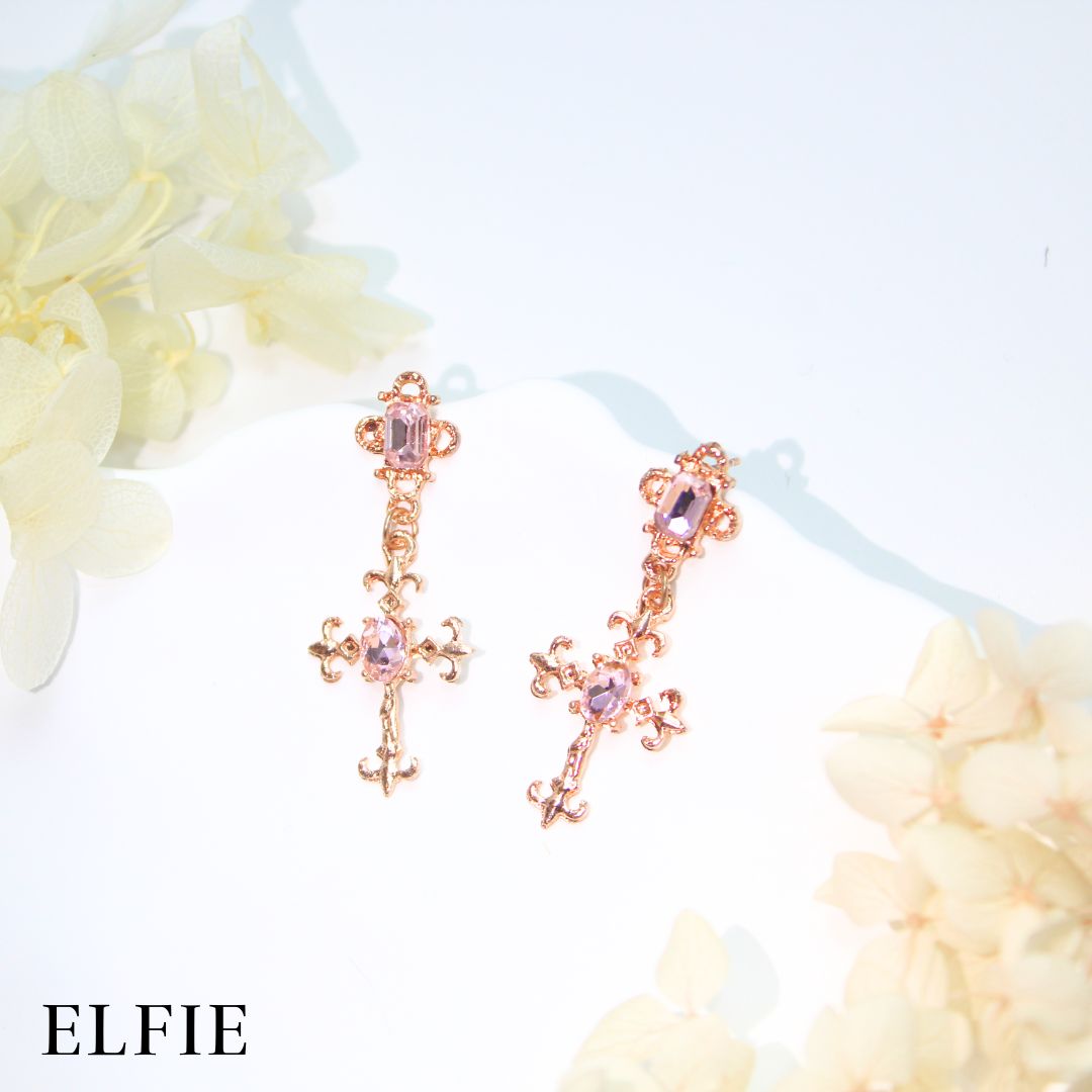 Rose Gold Pendant Cross Stud Earring