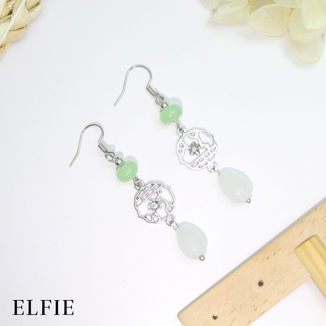Silver Green Crystal Pendant Earring