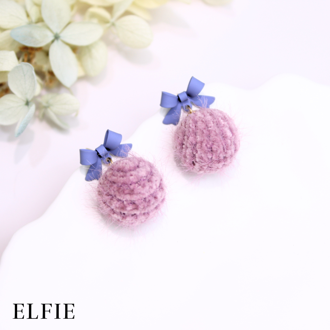 Fluffy Ball Ribbon Stud Earring