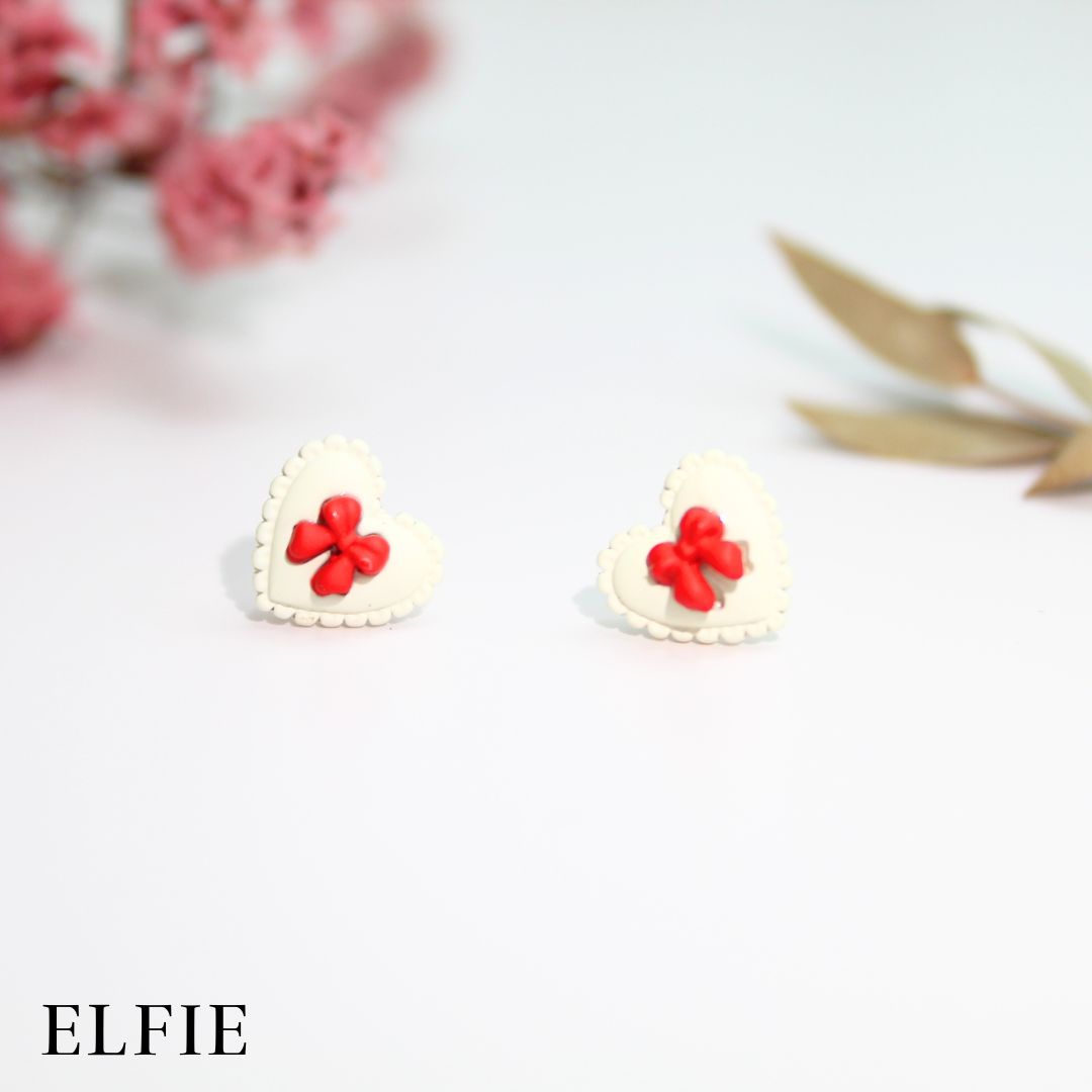 Heart With Ribbon Stud Earring