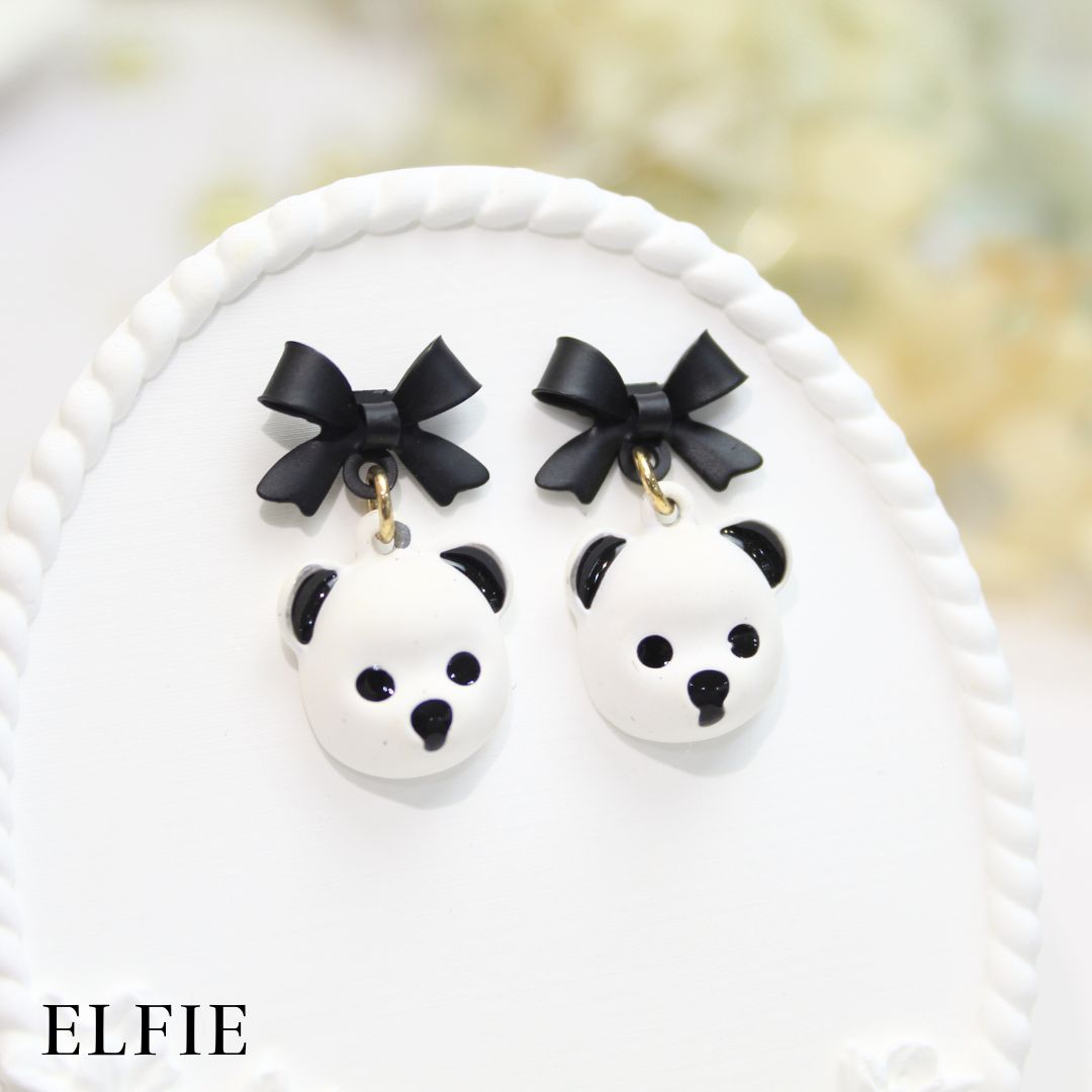 Panda With Ribbon Stud Earring