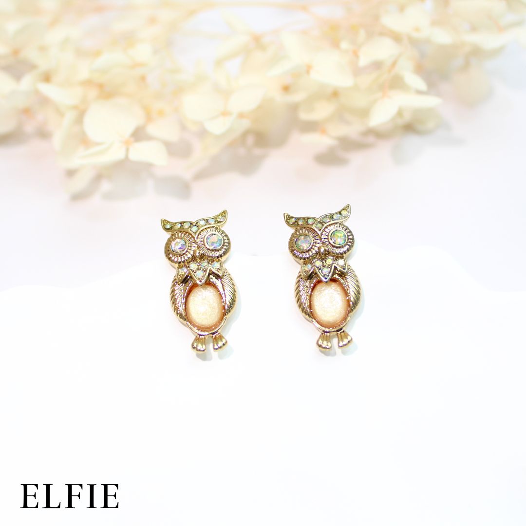 Golden Gemstone Owl Stud Earring