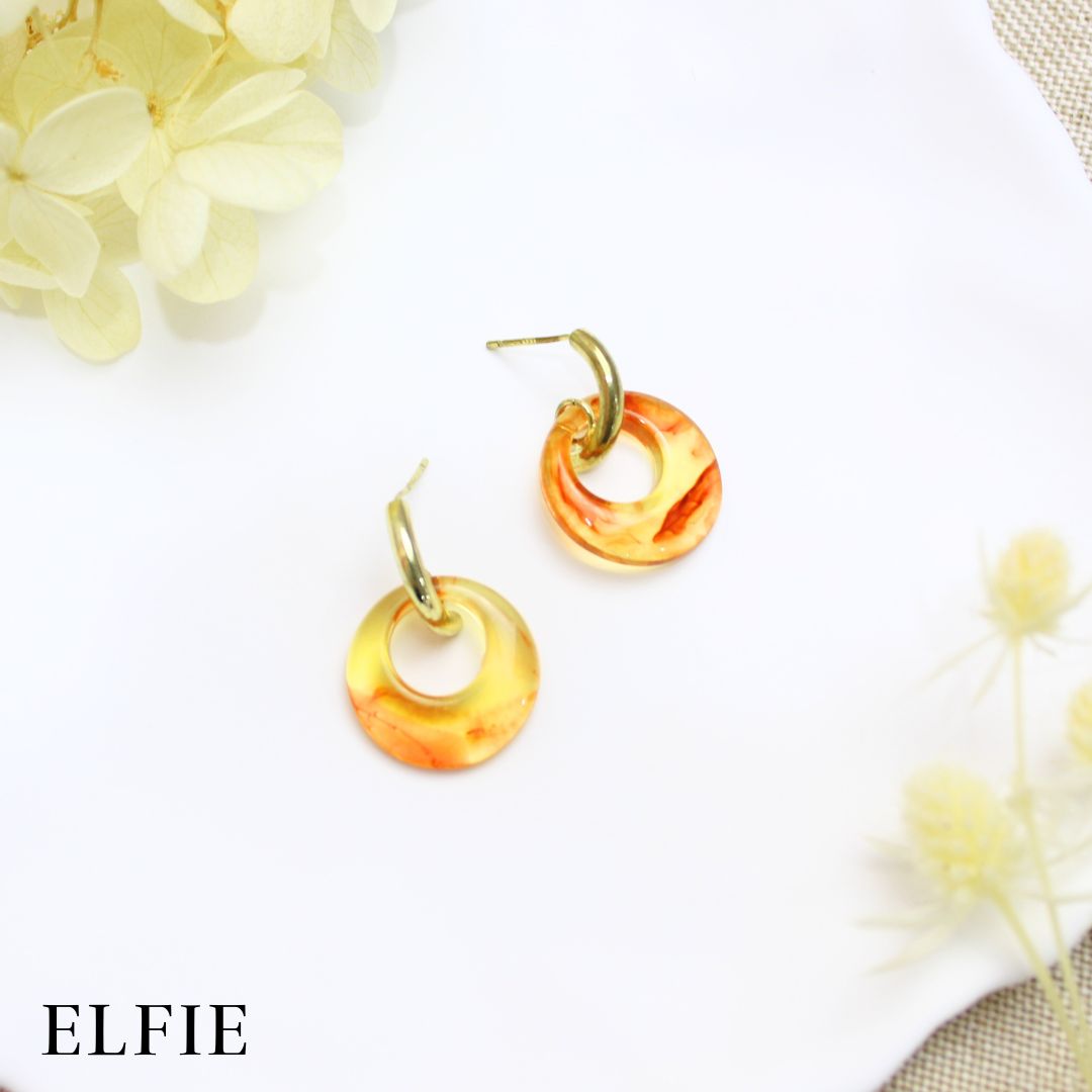 Orange Clear Marble Stud Earring