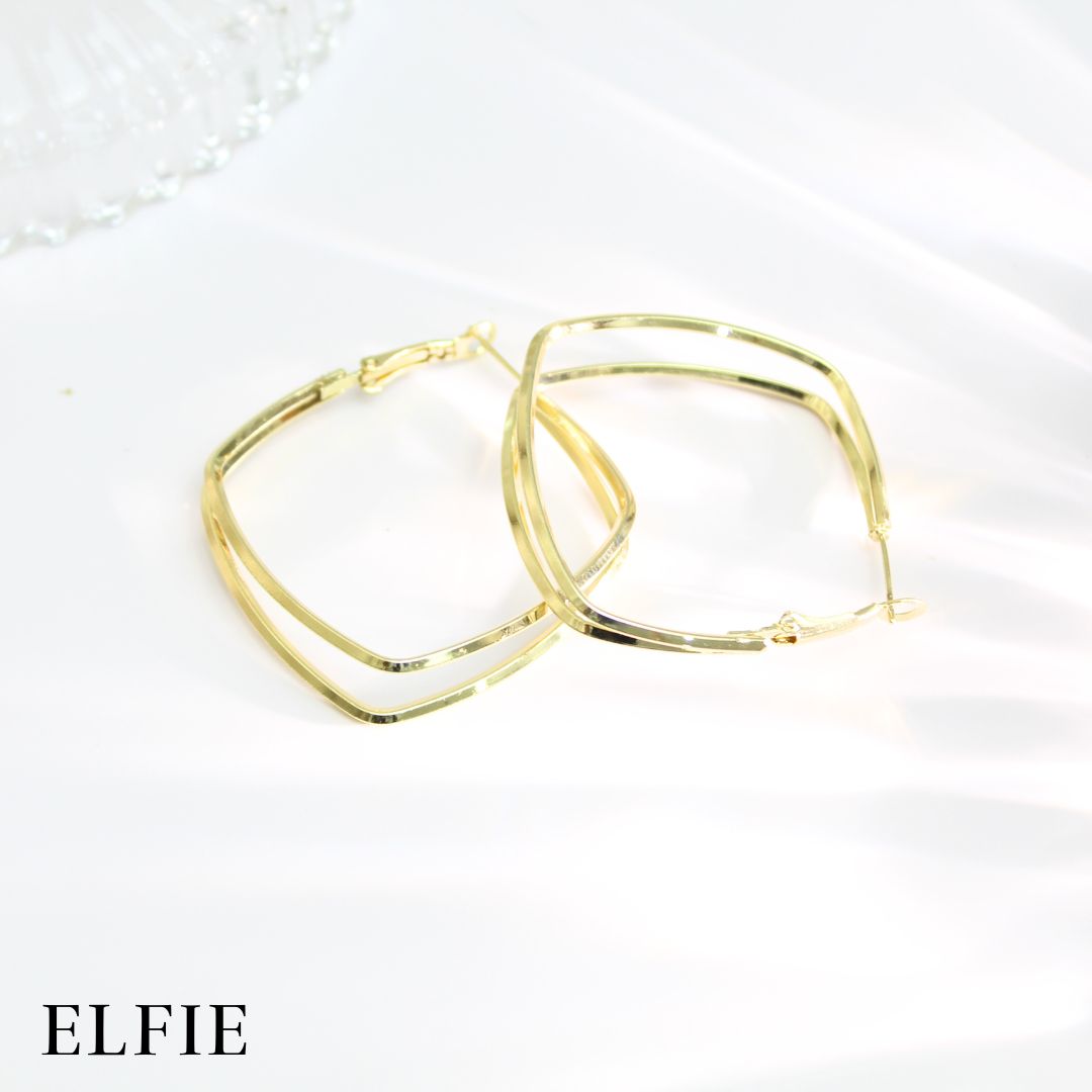 Golden Double Square Stud Earring