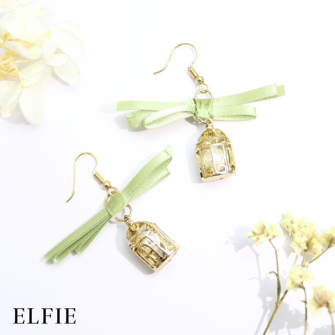 Bird Cage With Ribbon Earring