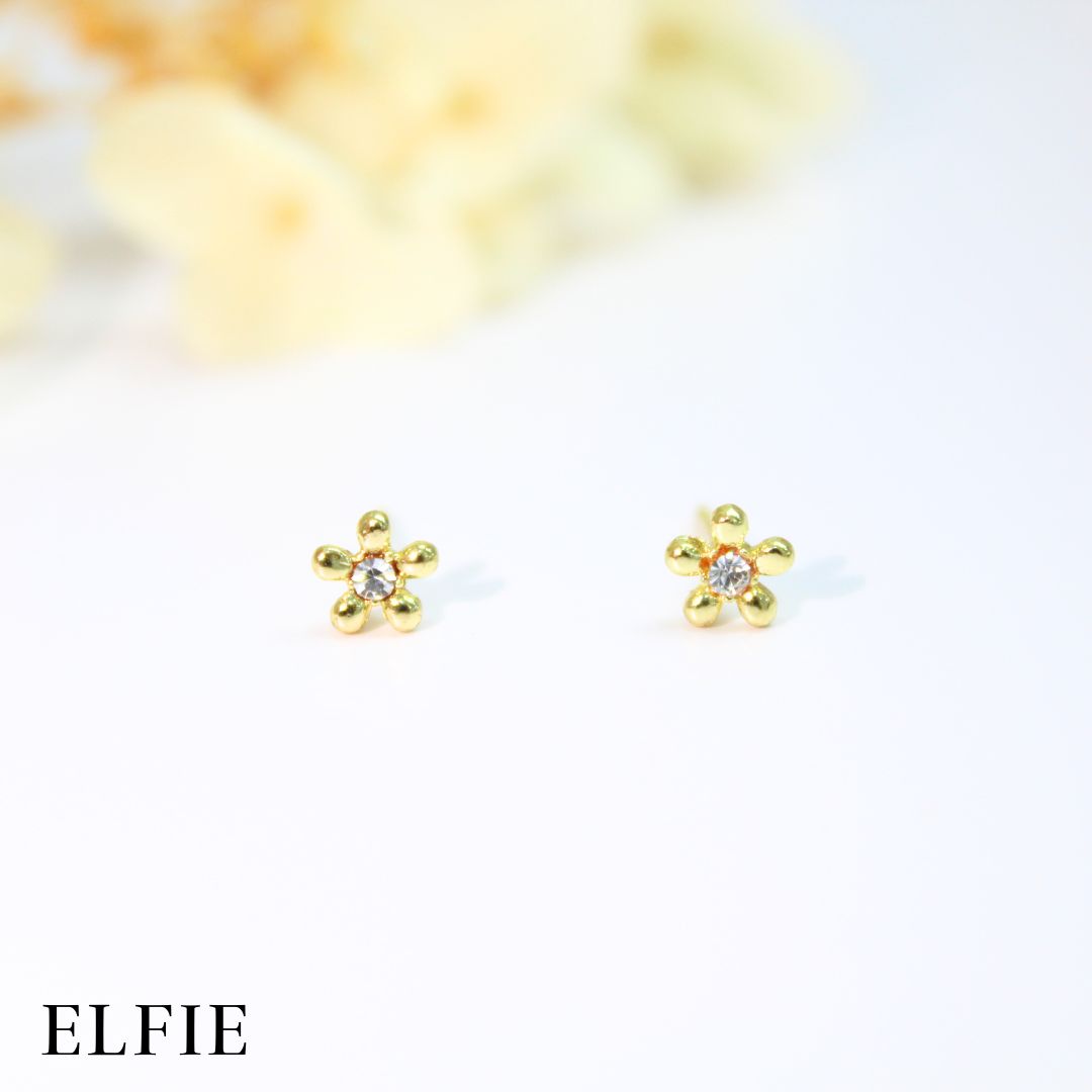 Golden Floral Pendant Stud Earring