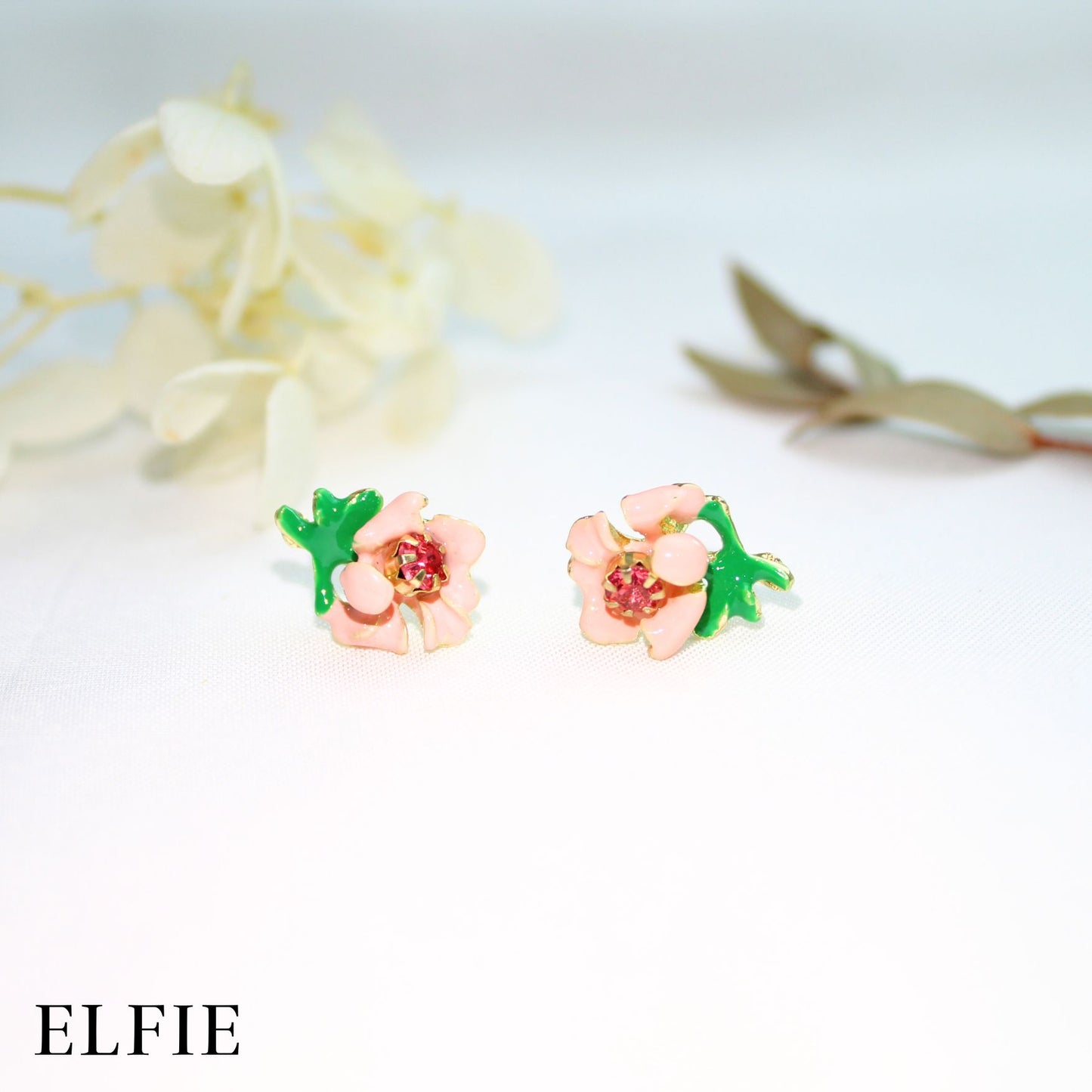 Pink Crystal Flower Stud Earring