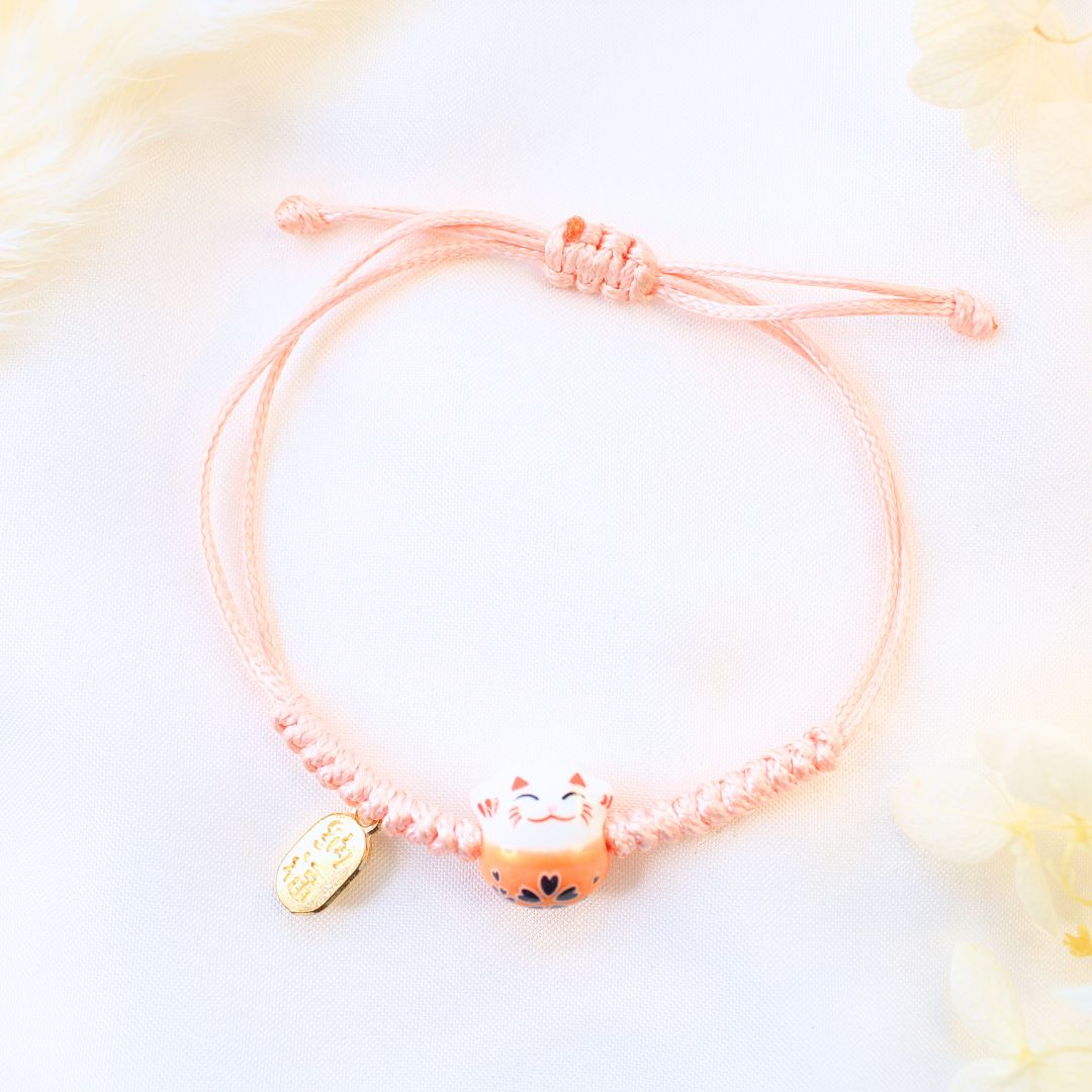 Pink Lucky Cat Ceramic Bracelet