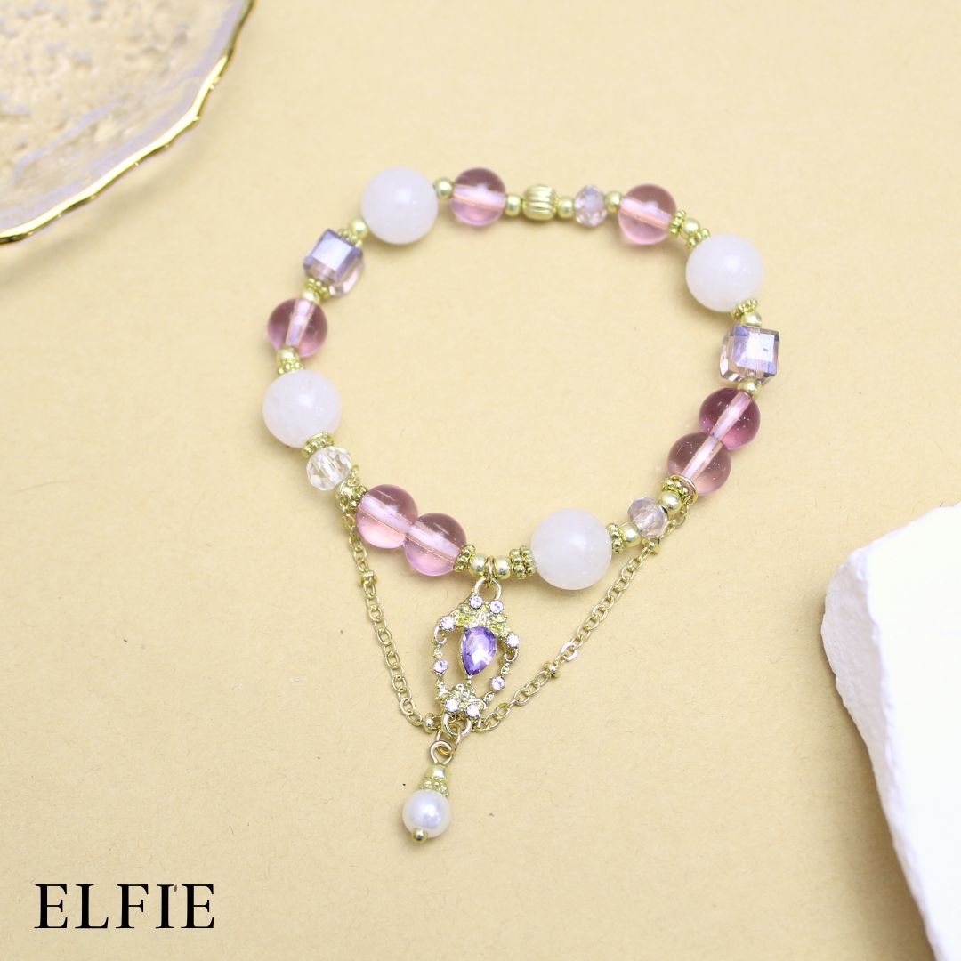 Purple Pendant Beaded Glass Bracelet