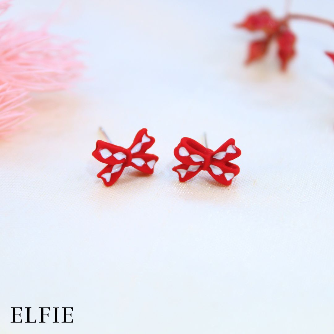 Red Ribbon Stud Earring