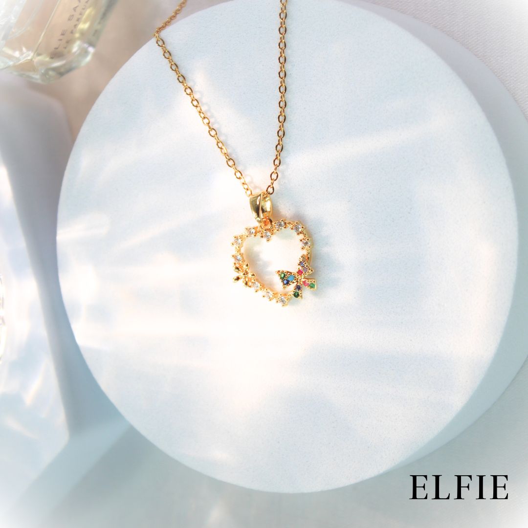 Ribbon Heart Diamond Titanium Necklace