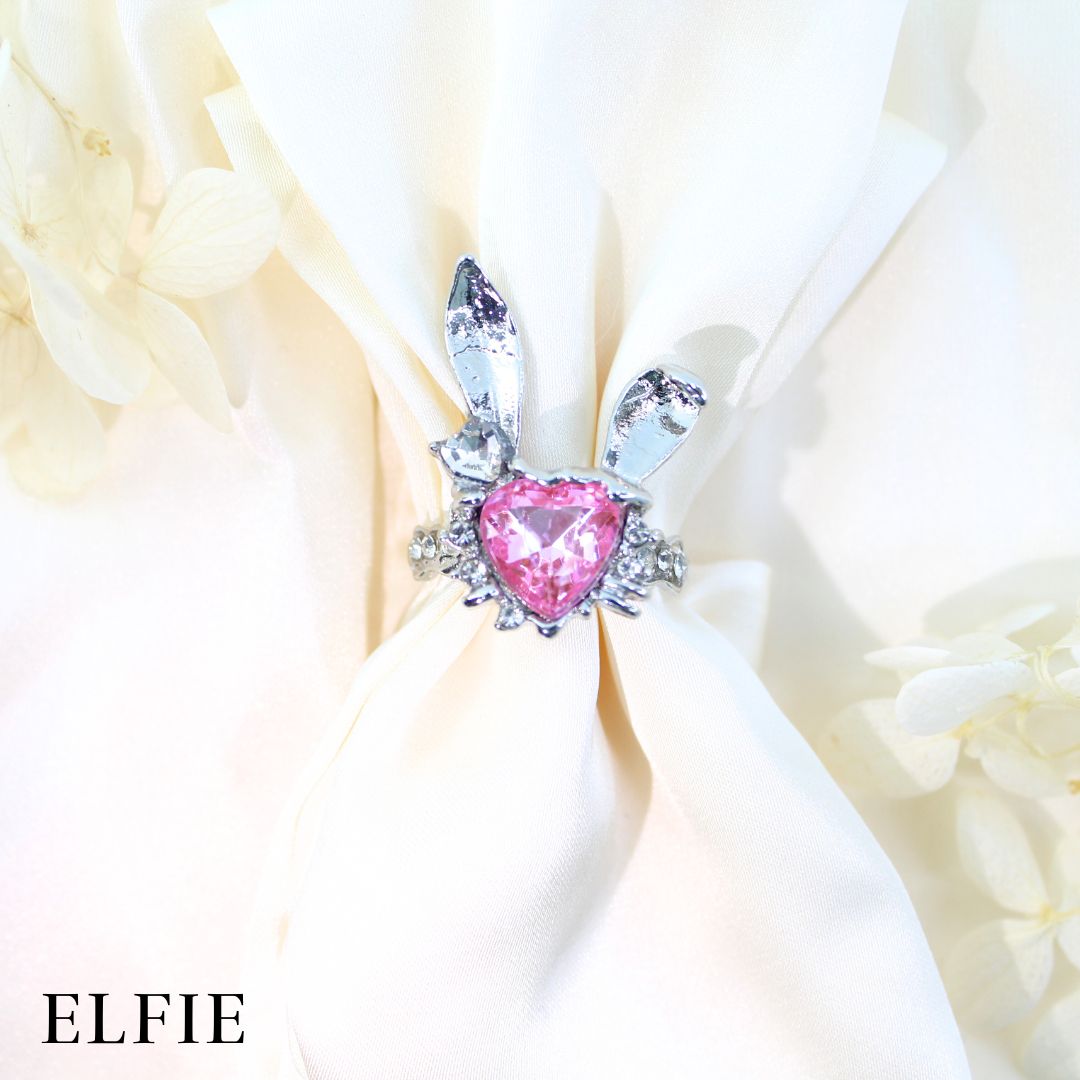 Rabbit Heart Pendant Adjustable 18K Silver Plated Ring