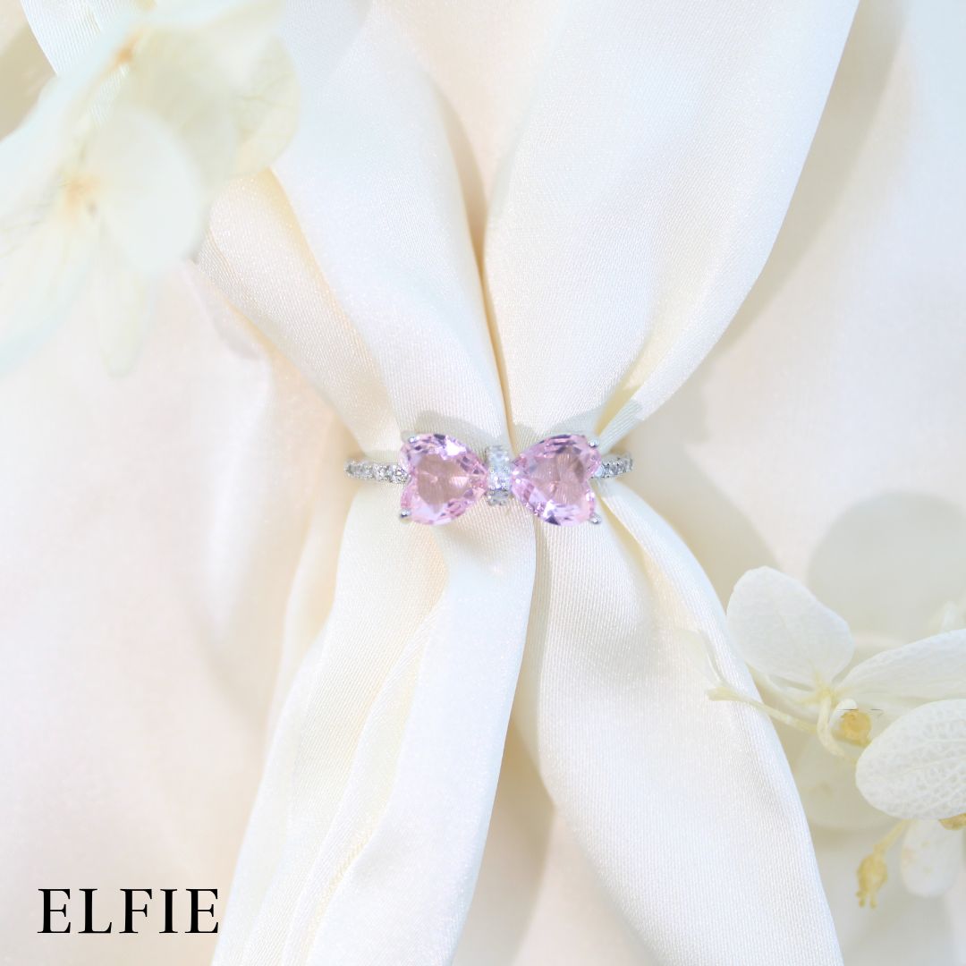 Pink Bow Adjustable 18K Silver Plated Ring
