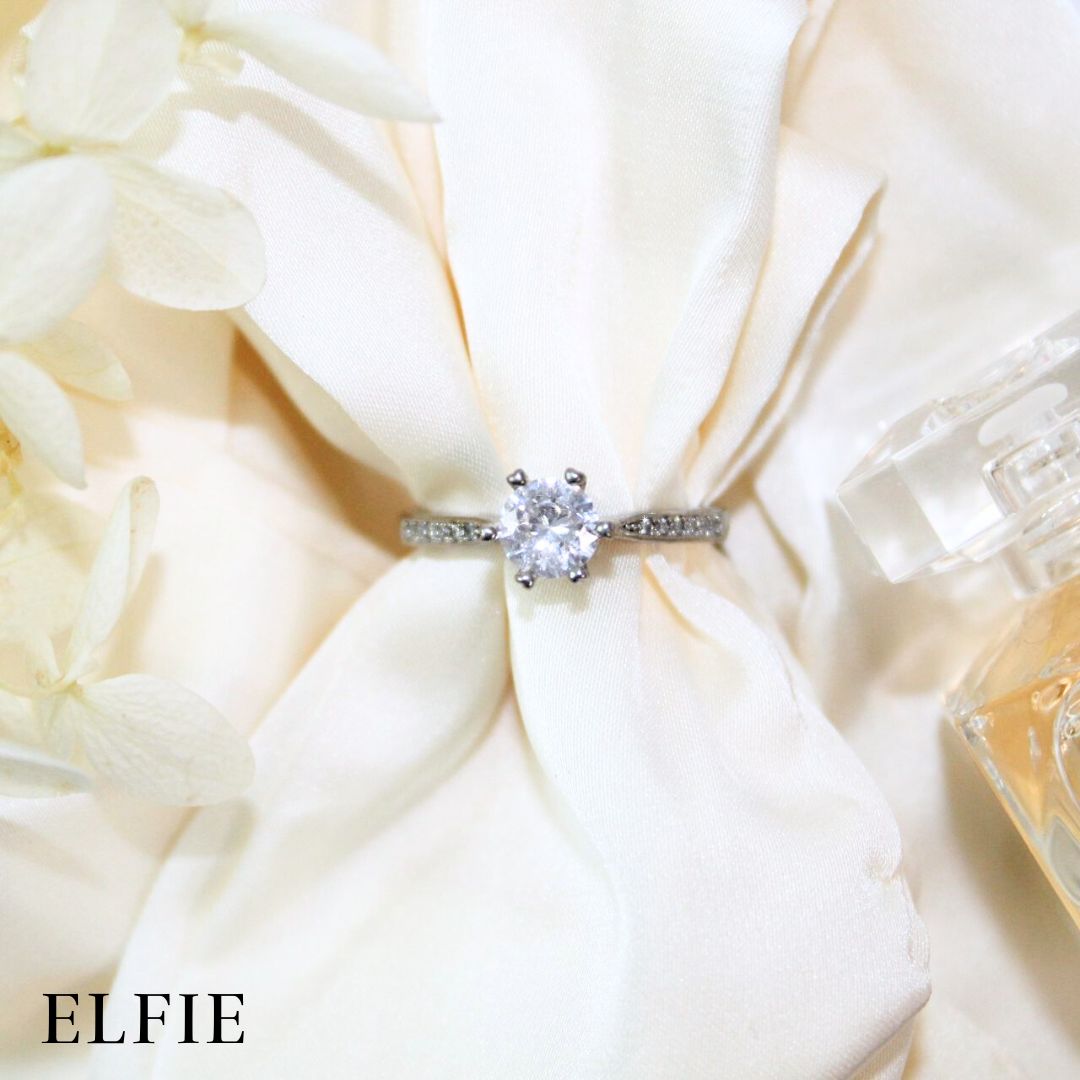 Solitaire Adjustable 18K Silver Plated Ring