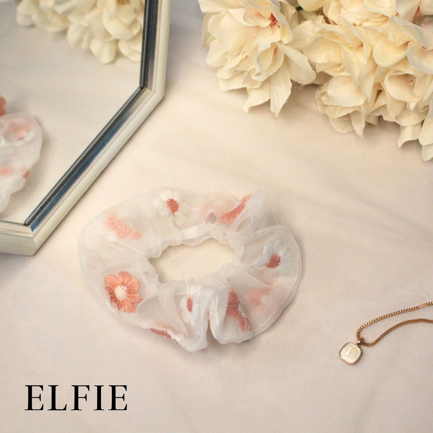 Embroidery Flower Organza Scrunchie