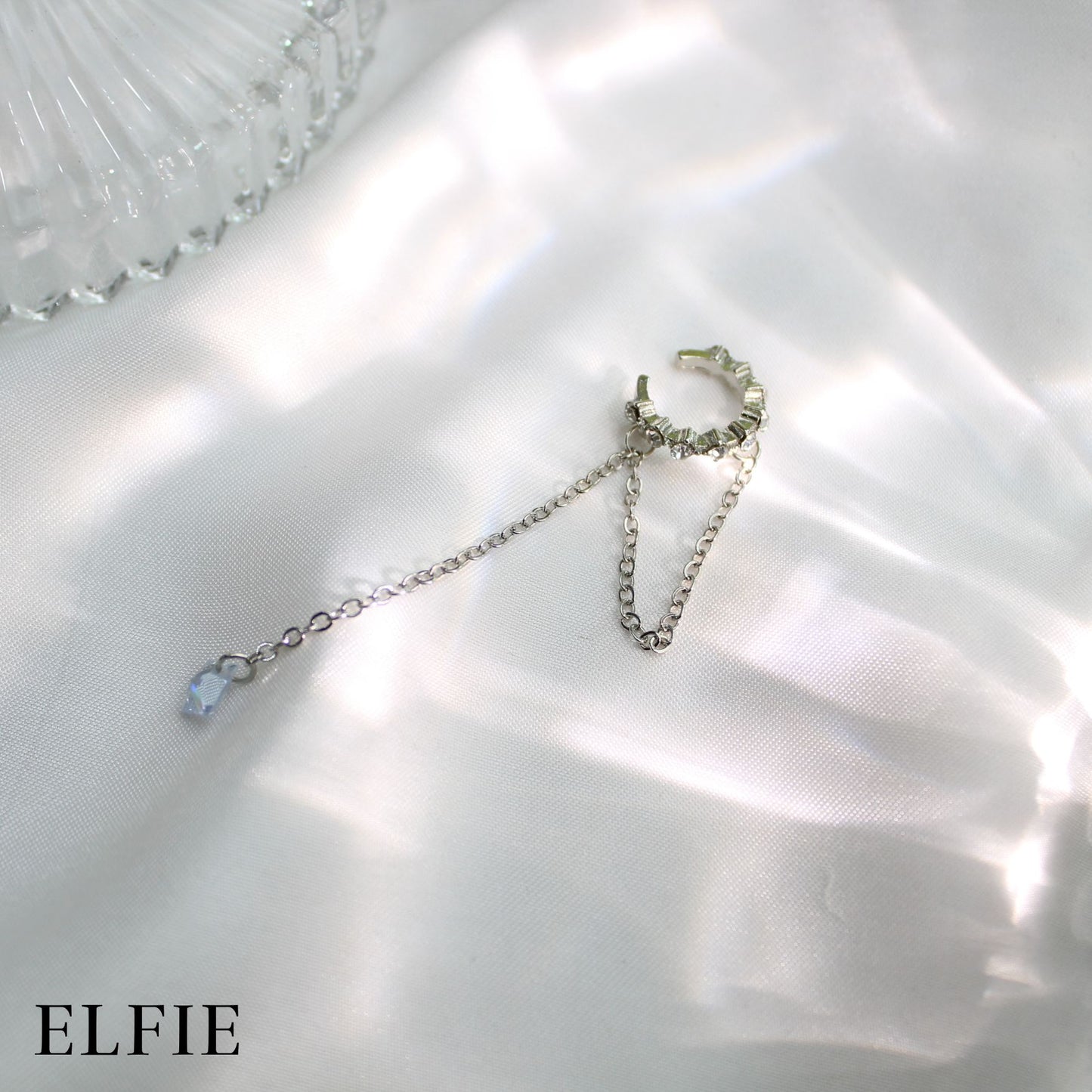 Silver Diamond Crescent Moon Earring